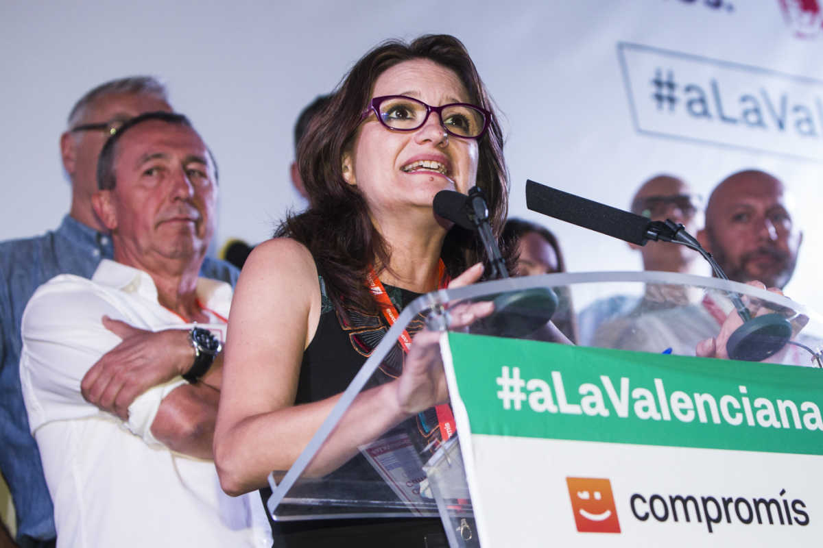 Mónica Oltra durante un mitin de la campaña de las generales. Foto: EVA MÁÑEZ