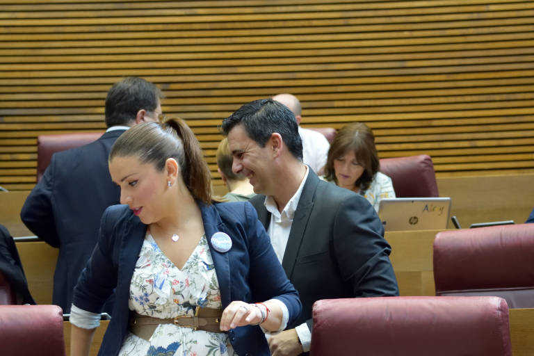 La síndica de Ciudadanos, Mari Carmen Sánchez, junto al diputado de C's,Toni Subiela. Foto: CORTS