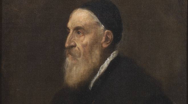 Detalle del autorretrato de Tiziano. Museo del Prado