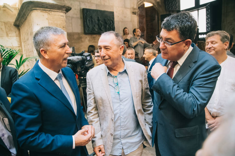 Rafa Climent, Joan Baldoví y Enric Morera, dirigentes históricos del Bloc. Foto: KIKE TABERNER