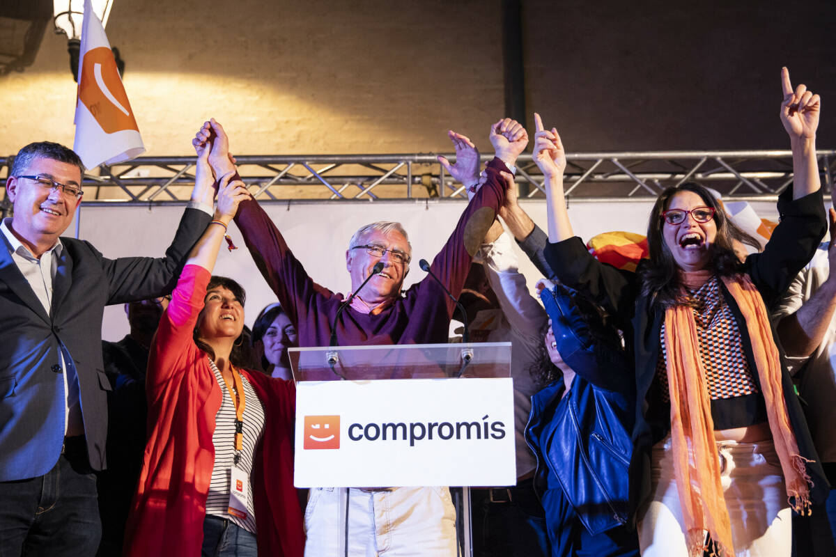 Morera, Lozano, Ribó y Oltra celebran los resultados electorales. Foto: EVA MÁÑEZ