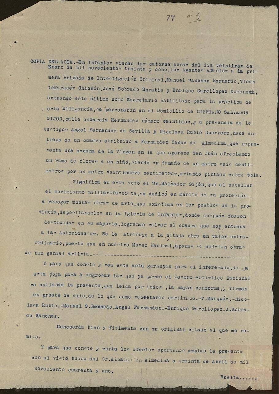 Còpia de l'acta de cessió a les autoritats republicanes en 1938