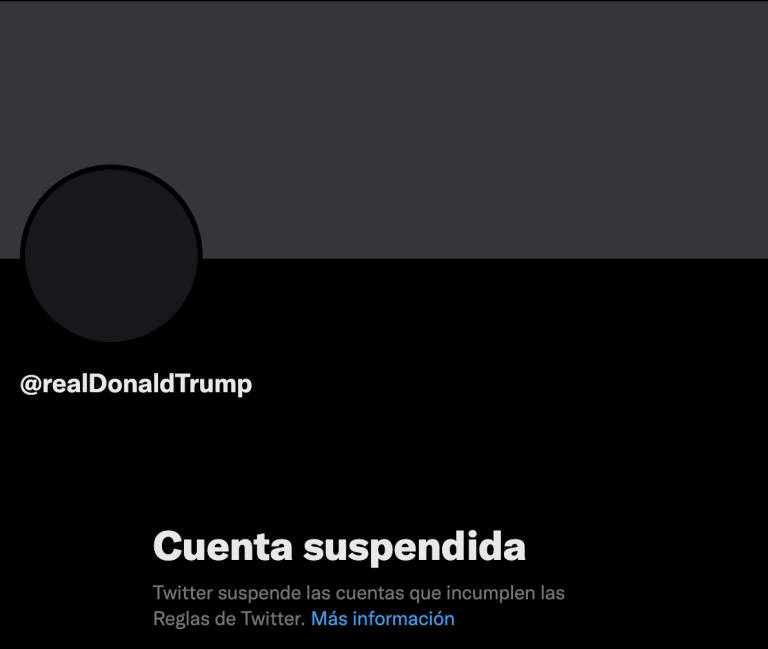 Cuenta suspendida de Donald Trump en Twitter. Foto: VP