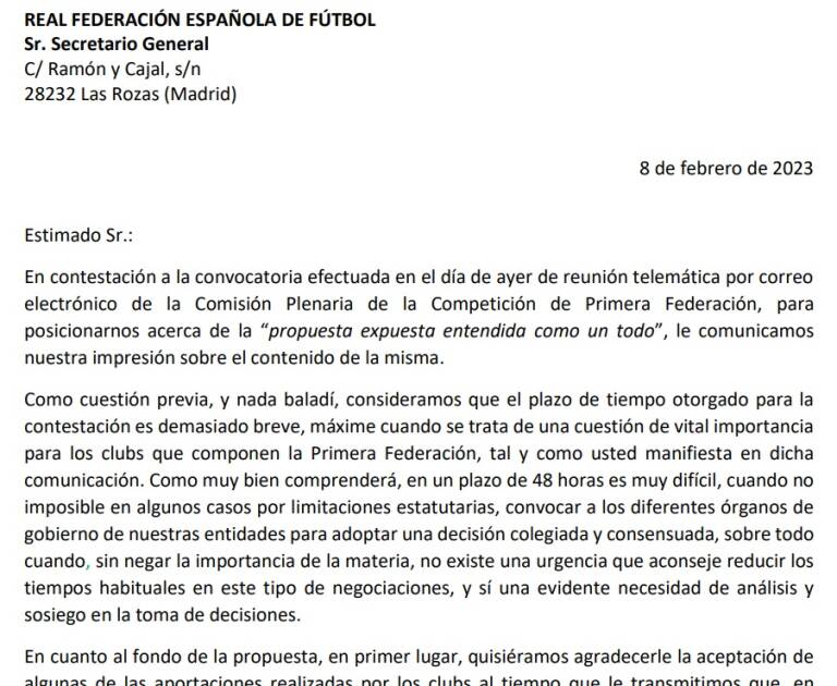 Los clubes de Primera Federación críticos con Rubiales no votan y remiten a la RFEF otra carta