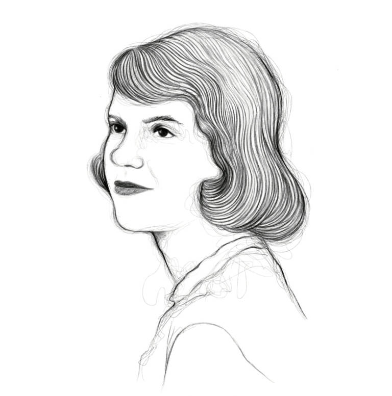 Ilustración de Sylvia Plath hecha por Irene Bofill, 2023 (Barlin Libros)